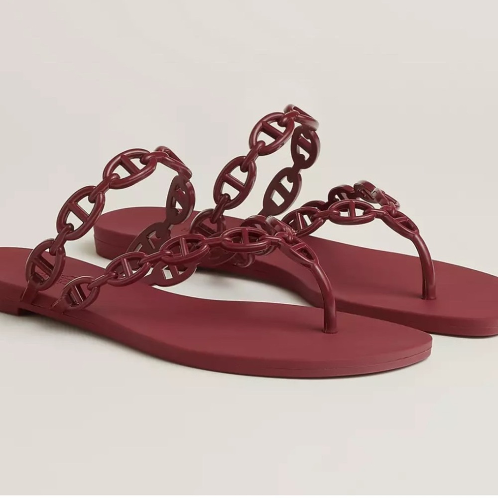 NEW HERMÈS Rouge H Rubber Waterproof Island Sandal